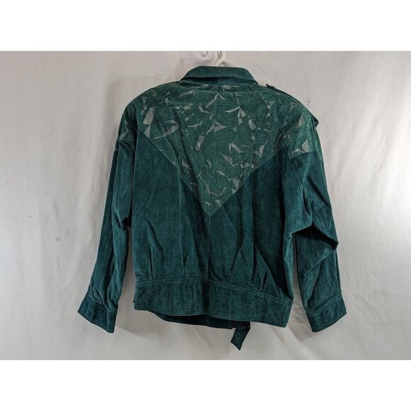 Paris Sport Club Womens Suede Turquoise Bomber Jacket Vtg Size Large Leaf Motif - Picture 7 of 16